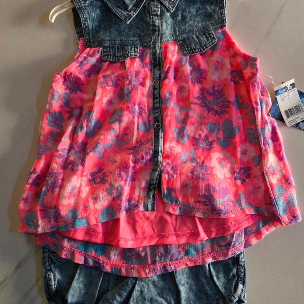 Floral Pink and Blue Kids Sleeveless Top